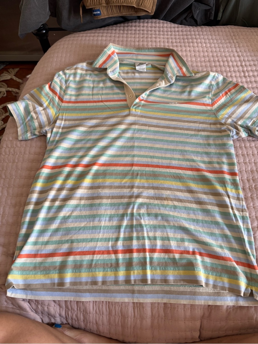 Lacoste Pastel Striped Polo in Blue, Green, Yellow, Cream